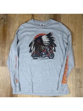90s Native American Graphic Grey Long-Sleeve T-Shirt – Size XL